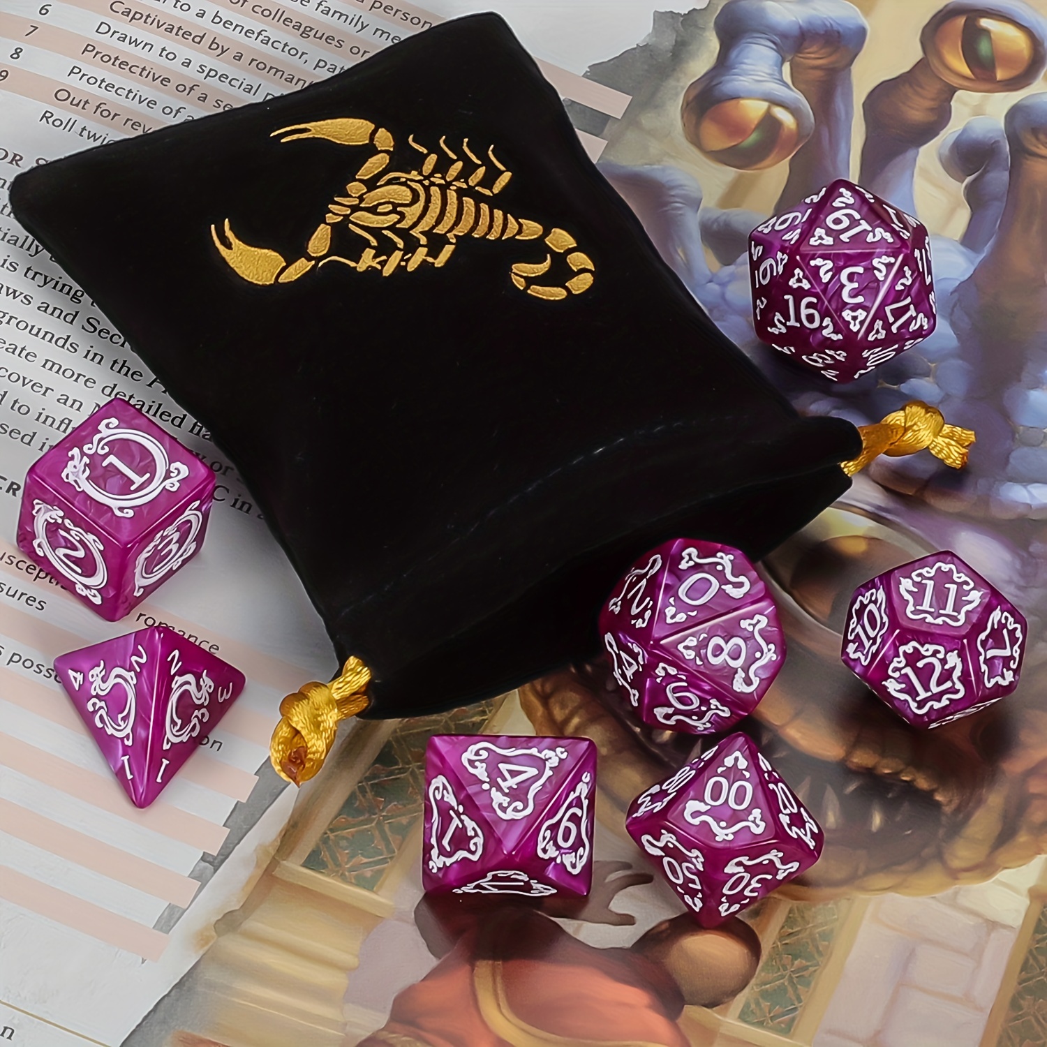 Premium Polyhedral Dice Set (7pcs) with Drawstring Bag